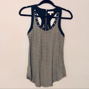 Candie’s Black White Chevron Beaded Racerback Tank Top S